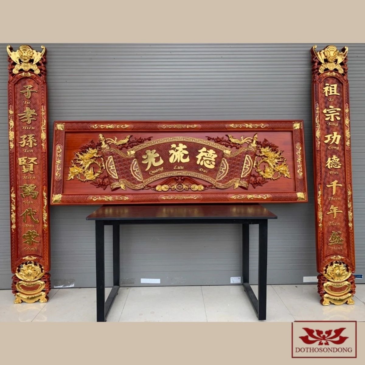 Bộ hoành phi câu đối sơn son thếp vàng 1m35